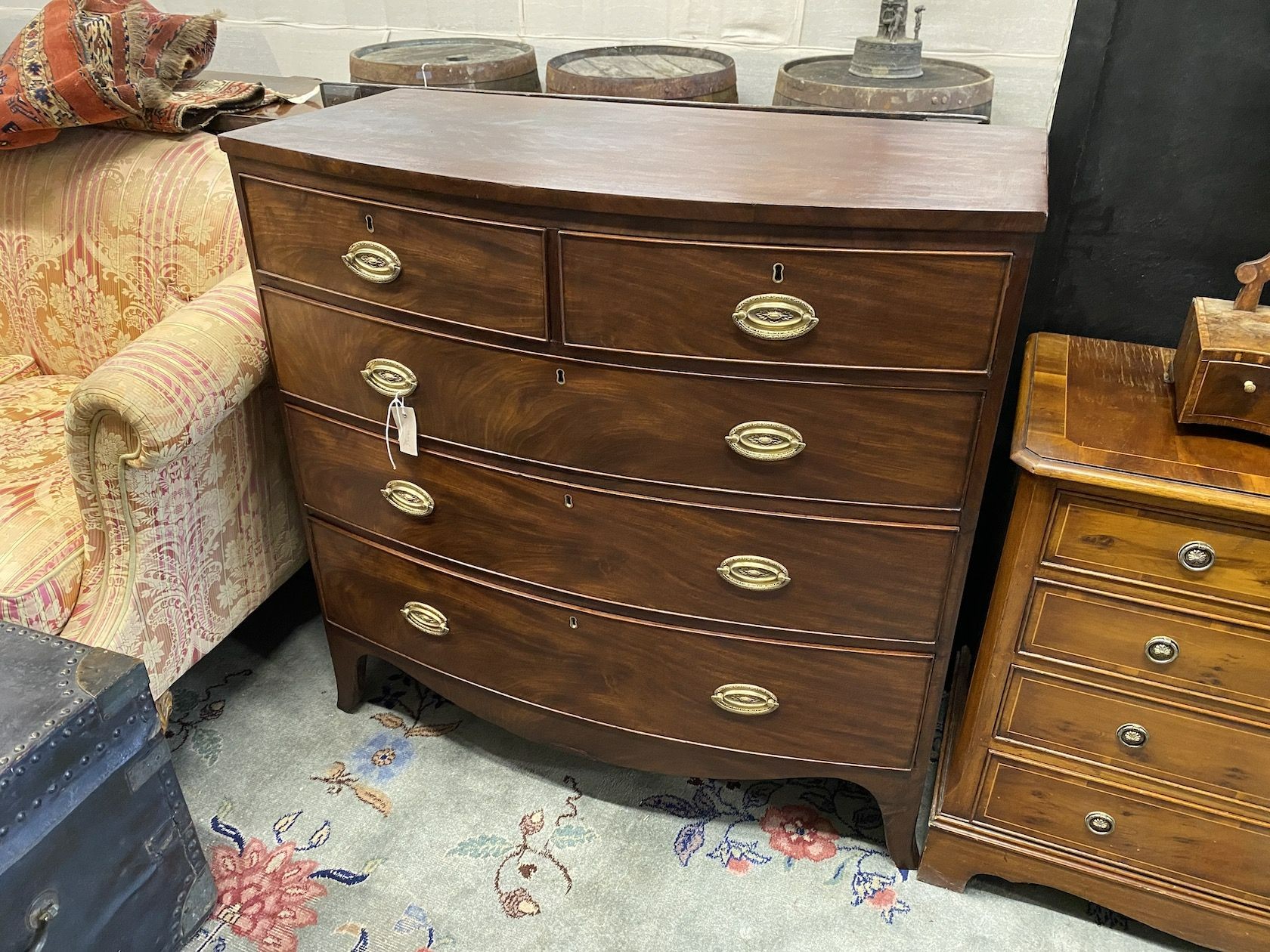 A Regency mahogany bow front chest, width 105cm, depth 53cm, height 103cm